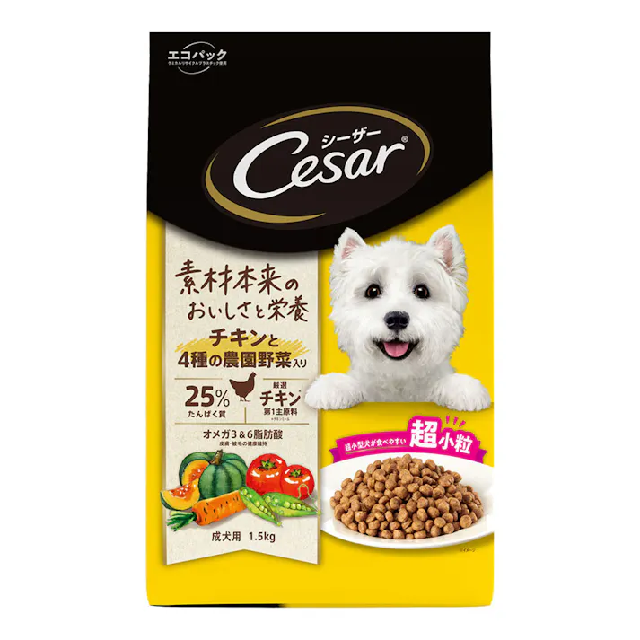 シーザードライ 成犬用 チキンと4種の農園野菜入り 超小粒 1.5kg CSR02