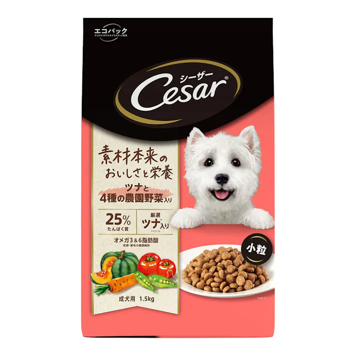 シーザードライ 成犬用 ツナと4種の農園野菜入り 小粒 1.5kg CSR04
