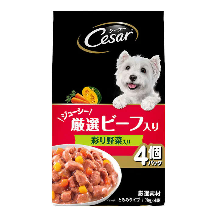 シーザー 厳選ビーフ彩り野菜入り70g×4袋 CPM9