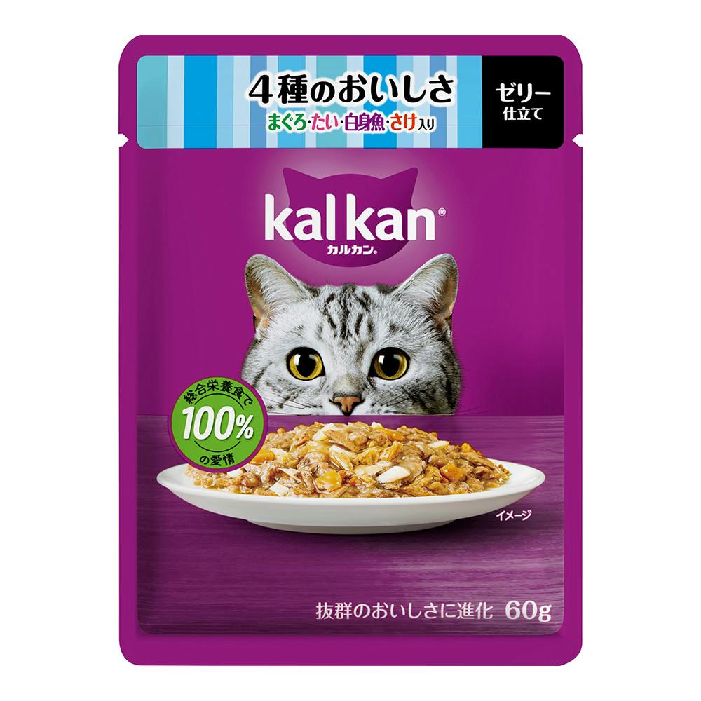 カルカン パウチ 4種のおいしさ まぐろ・たい・白身魚・さけ入り 60g