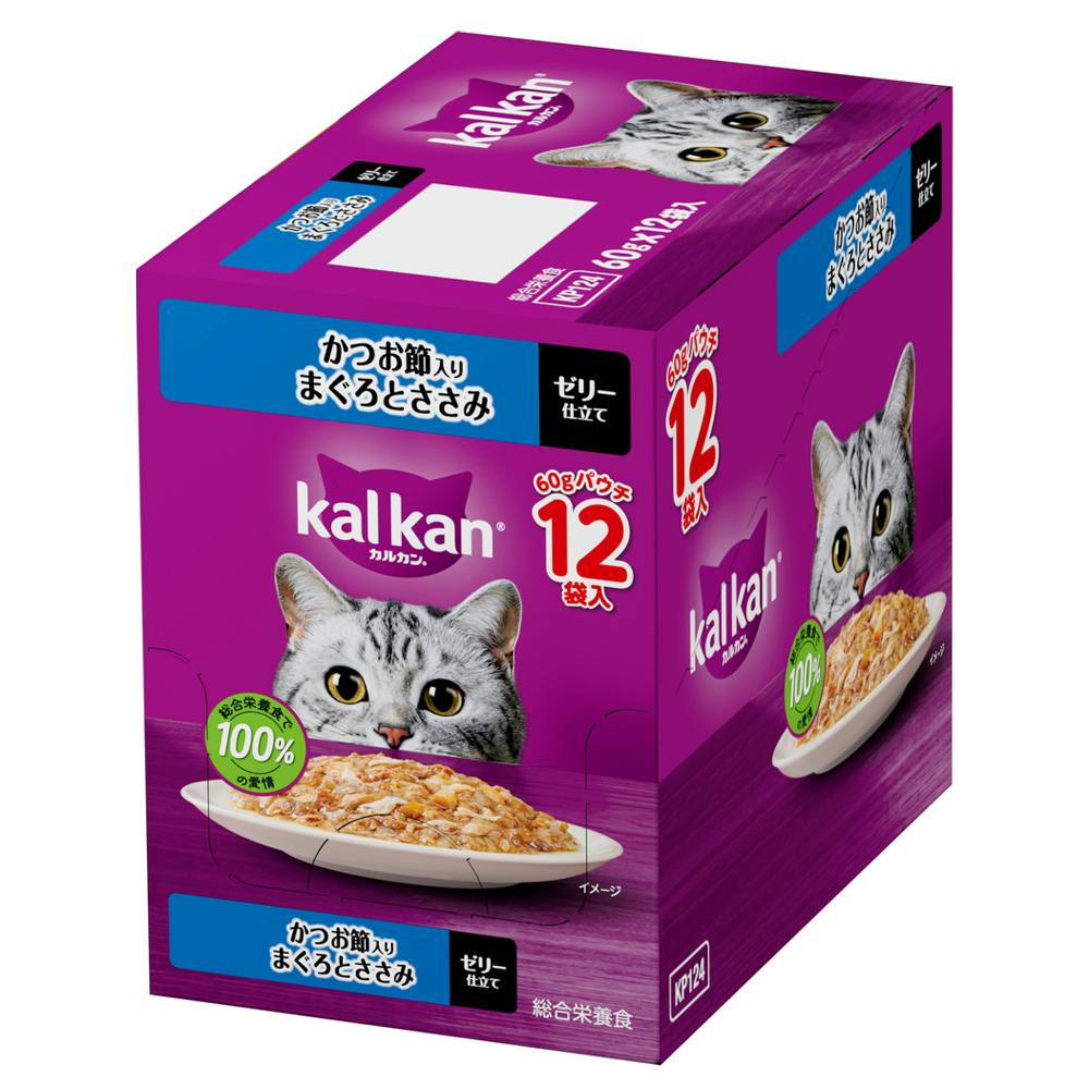 ケース販売】カルカン パウチ かつお節入り まぐろとささみ 60g×12個入