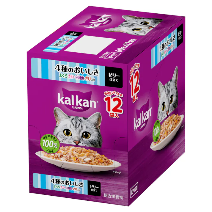 【ケース販売】カルカン パウチ 4種のおいしさ まぐろ・たい・白身魚・さけ入り 60g×12個入