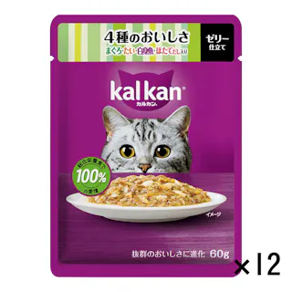 【ケース販売】カルカン パウチ 4種のおいしさ まぐろ・たい・白身魚・ほたてだし入り 60g×12個入