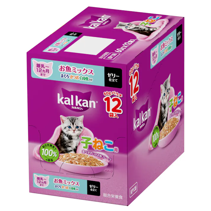 【ケース販売】カルカン パウチ 子ねこ用 離乳~12か月まで お魚ミックス まぐろ・かつお・白身魚入り 60g×12個入