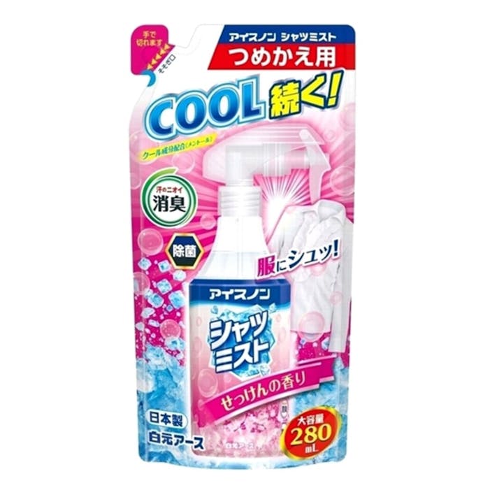 白元アース アイスノン シャツミスト せっけんの香り 大容量 つめかえ用 280ml