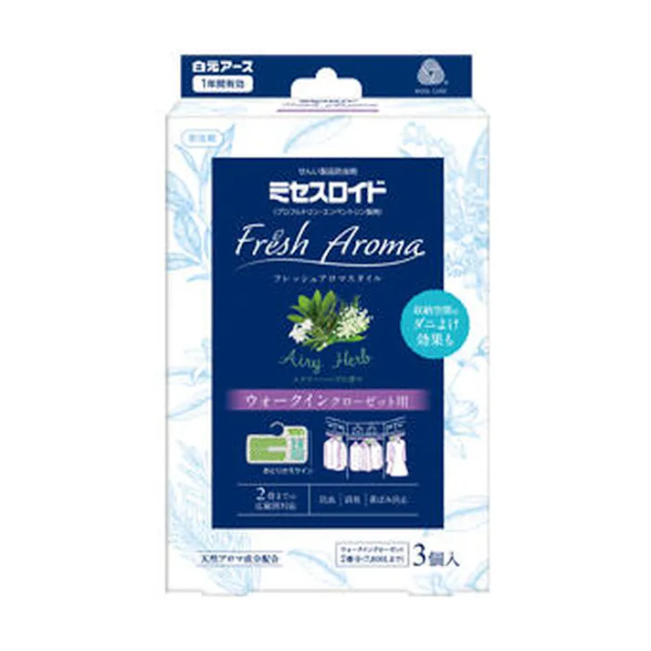 白元アース ミセスロイド フレッシュアロマスタイル ウォークインクローゼット用 1年防虫 エアリーハーブの香り 3個