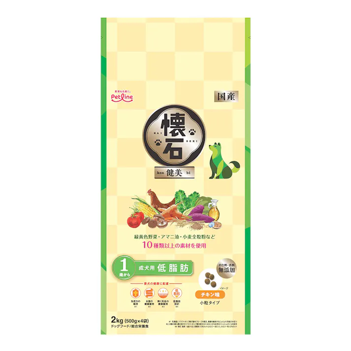 懐石 健美 1歳から 成犬用 低脂肪 小粒 チキン味 2kg