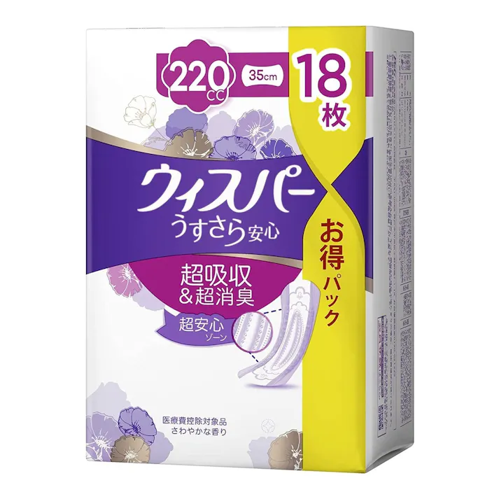 ウィスパー うすさら安心 特に多い時も1枚で安心 220cc 18枚