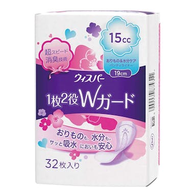 P＆G ウィスパー 1枚2役Wガード おりもの＆水分ケア パンティライナー 15cc 32枚(販売終了)