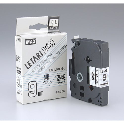 マックス ビーポップミニ用ラミネートテープ 9mm幅 透明×黒文字 8m巻 LM-L509BC ラベルシール マックス ビーポップミニ用ラミネートテープ 9mm幅 透明×黒文字 8m巻 LM-L509BC ラベルシール
