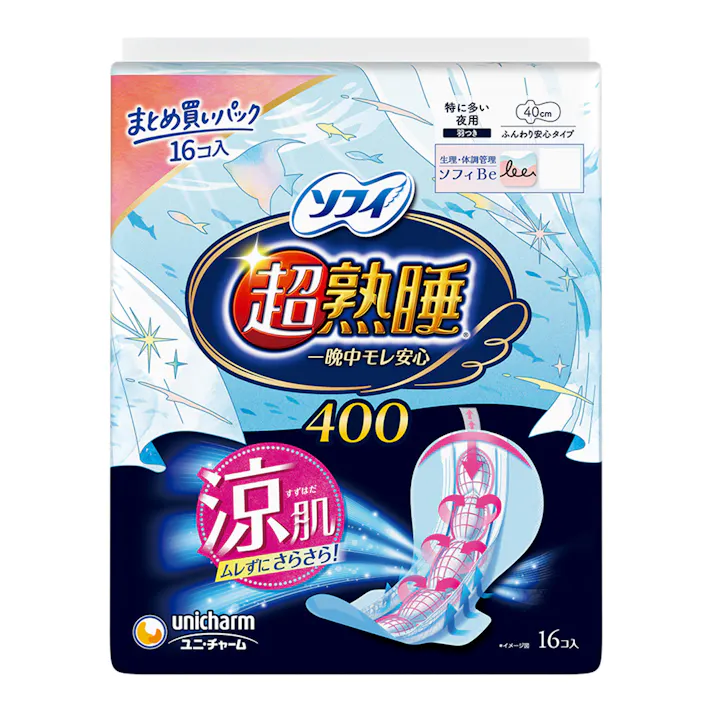 ソフィ 超熟睡 一晩中モレ安心 400 涼肌 40cm 羽つき 特に多い夜用 16コ入