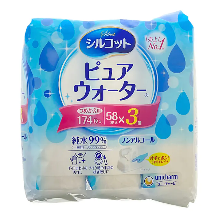 UC シルコットウェット ピュア 詰替 58枚 3個