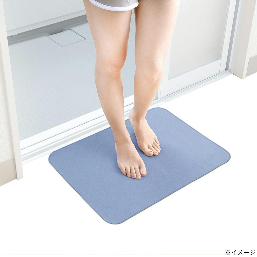 笑激SHOCK 超薄 さらさら バスマット ブルー 幅60cm 奥行45cm | ラグ
