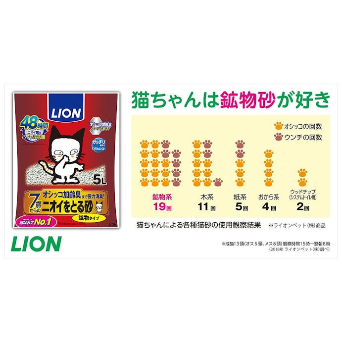 猫砂 LION ニオイをとる砂 7歳以上用 鉱物タイプ 5L