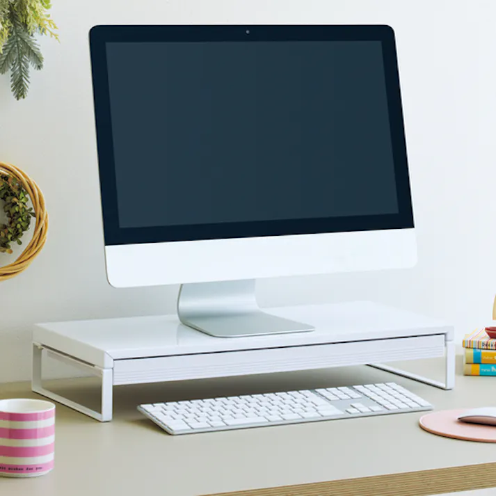 【CAINZ-DASH】LIHIT LAB. デスクボード 机上台(幅590mm・引出し付) 白 A7338-0【別送品】