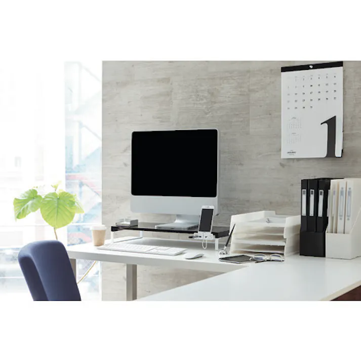 【CAINZ-DASH】LIHIT LAB. デスクボード 机上台(幅590mm・USB3.0ハブ付) 白 A7334-0【別送品】