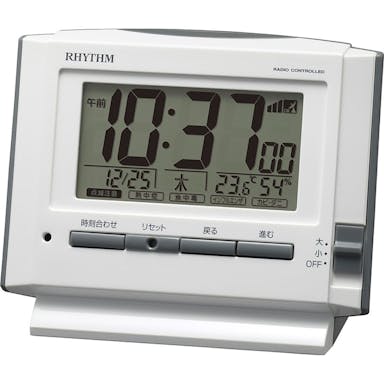 リズム 温度湿度計付電波デジタル フィットウェーブ ホワイト D222 8RZ222SR03