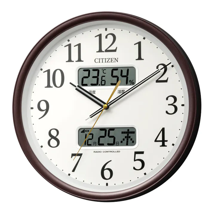 シチズン 温湿度計付き 電波掛け時計 ブラウン 8FYA06-006