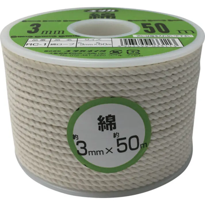 【CAINZ-DASH】ユタカメイク ロープ 綿ロープボビン巻 3φ×50m RC-1【別送品】