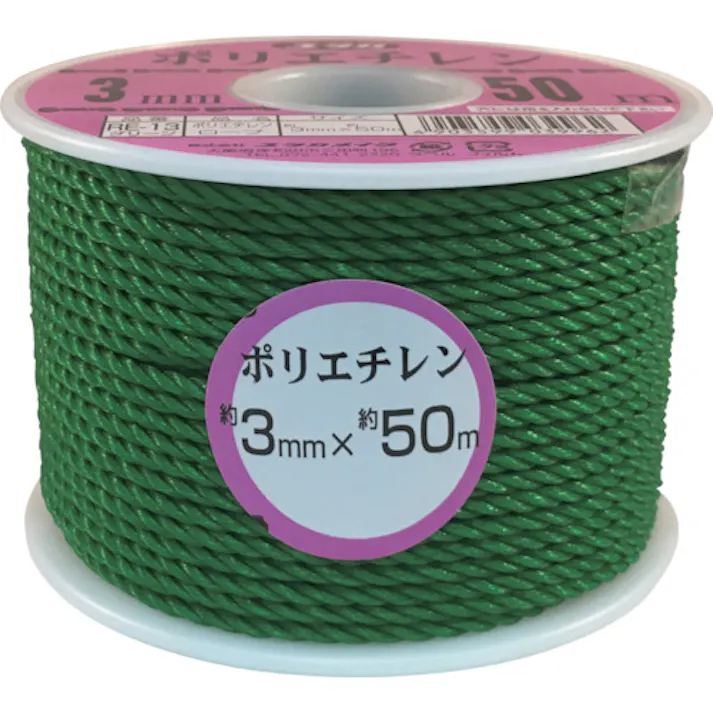 【CAINZ-DASH】ユタカメイク ロープ PEカラーロープボビン巻 3mm×50m グリーン RE-13【別送品】