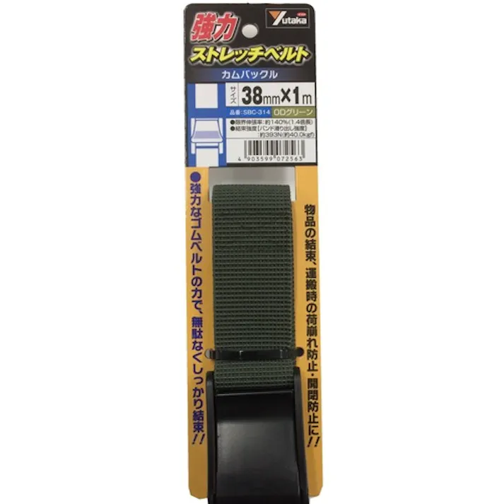 【CAINZ-DASH】ユタカメイク 強力ストレッチベルト 38mm×1m カムバックル ODグリーン SBC-314【別送品】