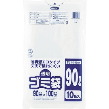 【CAINZ-DASH】ワタナベ工業 透明ゴミ袋（再生原料タイプ）９０Ｌ　（１０枚入） U-90【別送品】