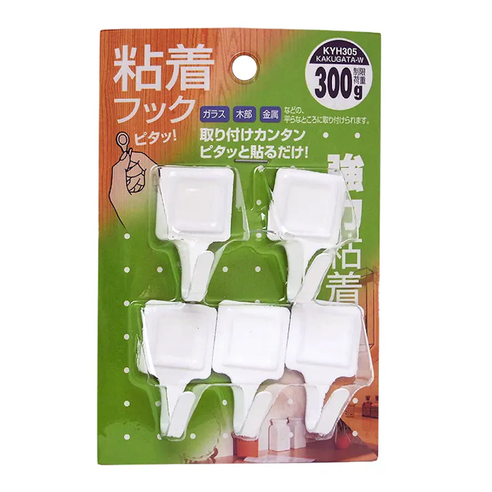 WAKI 粘着フック 角型 ホワイト KYH305 5個入