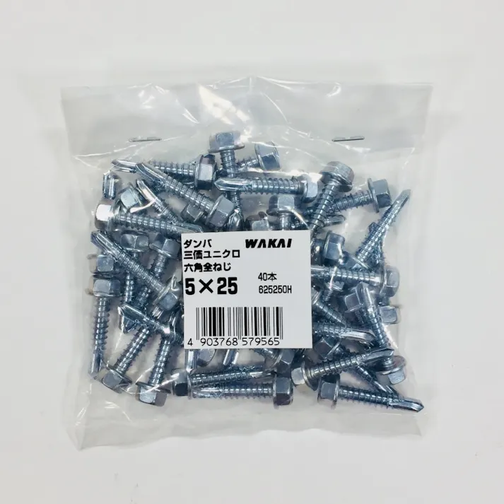 WAKAI ダンバ 三価ユニクロ 六角全ねじ 5×25mm 40本入 袋入り