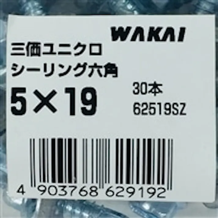 WAKAI ダンバ シーリング六角 三価ユニクロ 5×19mm 30本入 袋入り
