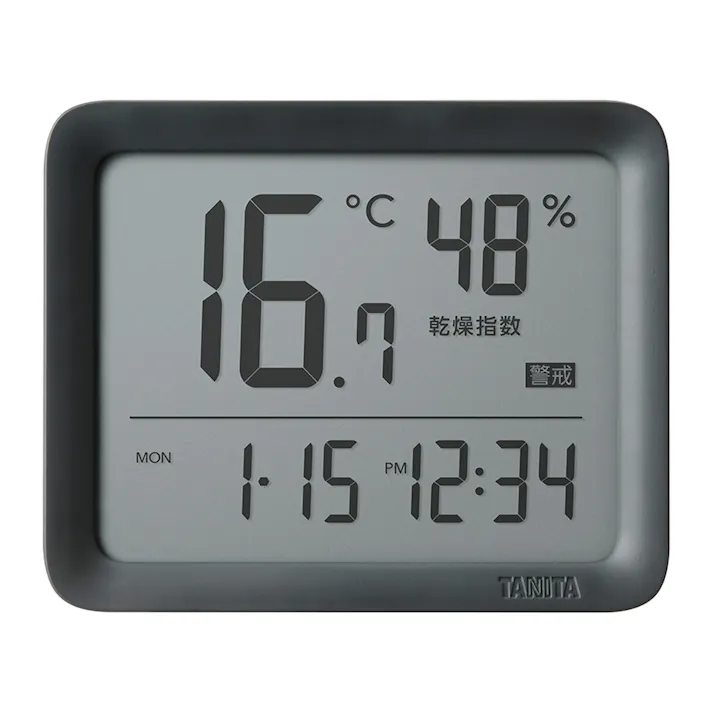 タニタ 温湿度計時計 ダークグレー TC421DG