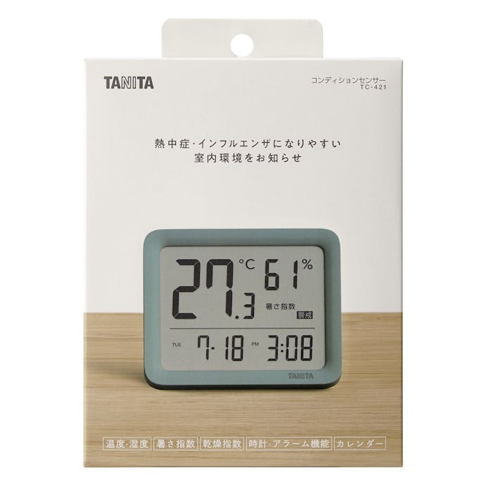 タニタ 温湿度計時計 スモーキーグリーン TC421GR