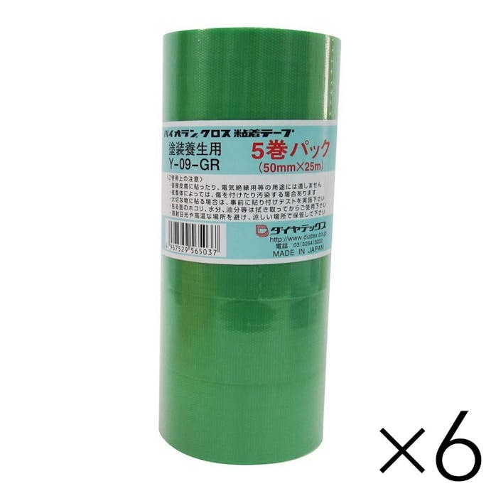 ダイヤテックス パイオランクロス粘着テープ 塗装養生用 緑 50mm×25m 5巻パック×6 大箱