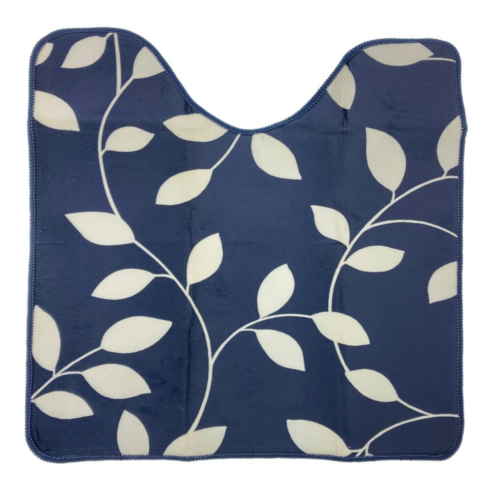 拭くだけ簡単お手入れ はっ水ふんわりトイレマット リーフ ネイビー