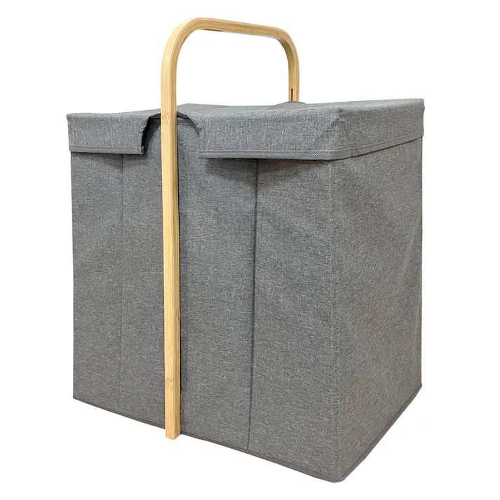 フタ付きランドリー竹バスケット L