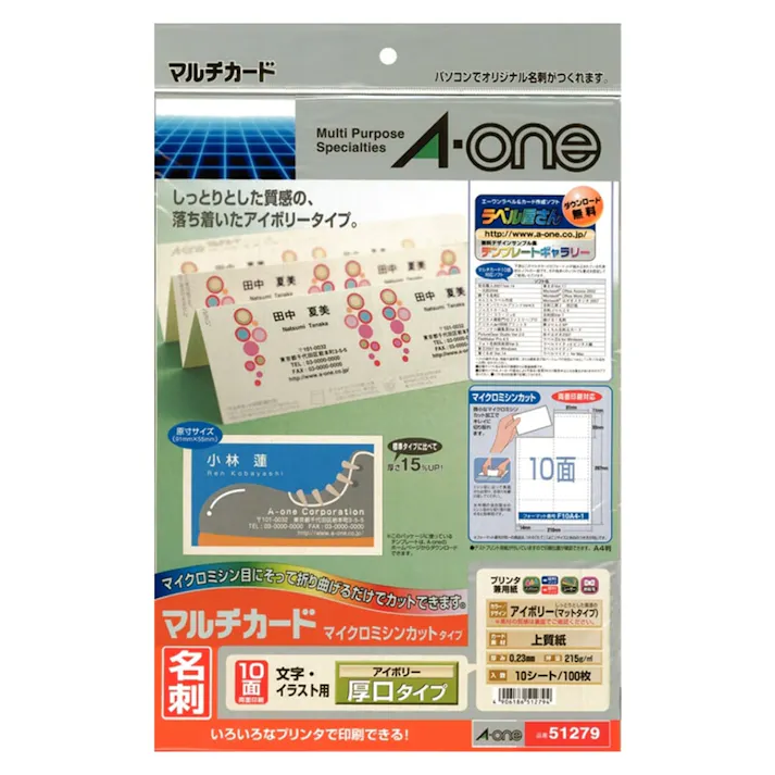 A-one エーワン マルチカード 各種プリンタ兼用紙 アイボリー 厚口タイプ A4判 10面 名刺サイズ