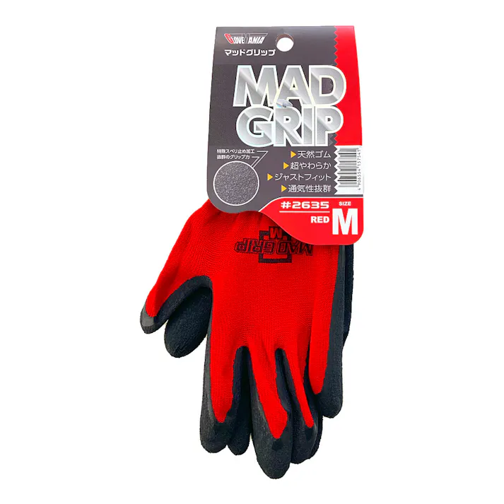 背抜き手袋 マッドグリップ レッド M 1P