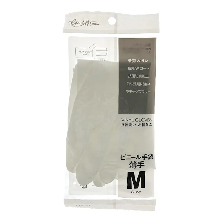 ビニール手袋 薄手 1双組 ホワイト M 2150W-M