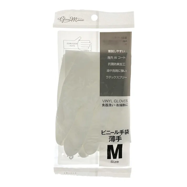 ビニール手袋 薄手 1双組 ホワイト M 2150W-M