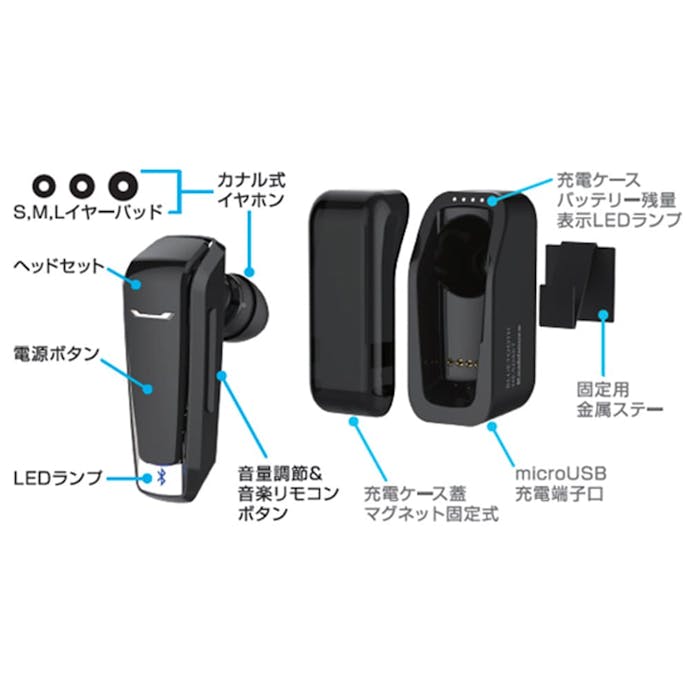 カシムラ 防水 Bluetoothイヤホンマイク 充電ケース付 BL-86