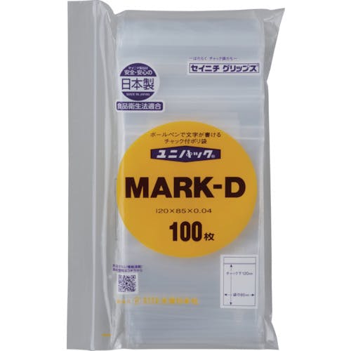 生産日本社 「ユニパック」 MARK-D 120×85×0.04 100枚入 MARK-D-100 チャック付ポリ袋 生産日本社 「ユニパック」 MARK-D 120×85×0.04 100枚入 MARK-D-100 チャック付ポリ袋