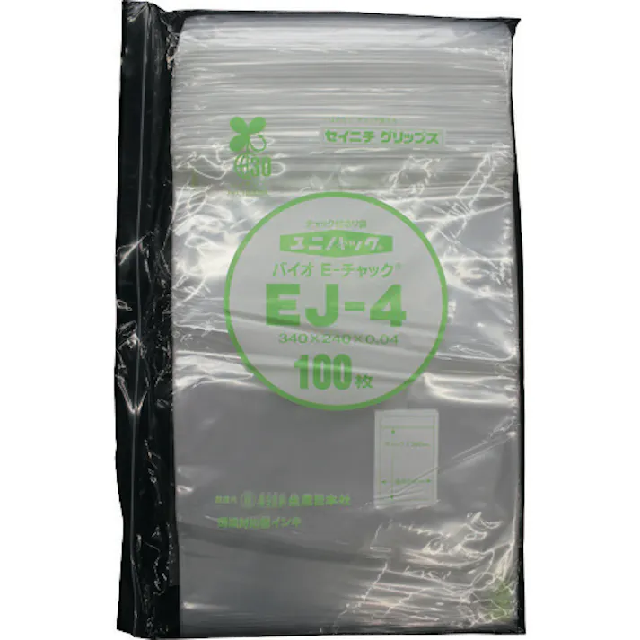 【CAINZ-DASH】生産日本社 「ユニパック」バイオEチャック規格品(チャック付ポリエチレン袋) EJ-4 340×240×0.04 EJ-4-100【別送品】