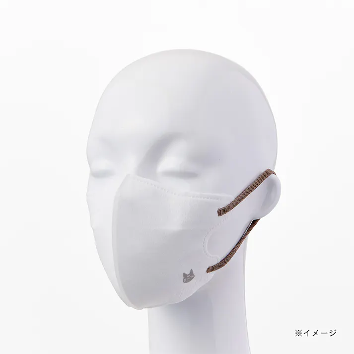 ニャンな立体贅沢マスク 少し小さめサイズ(約13.5cm×11cm) リッチホワイト 耳ひもグレージュ 30枚