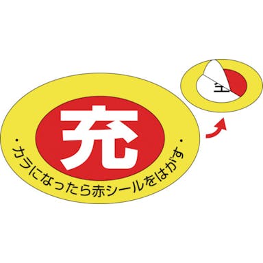 【CAINZ-DASH】日本緑十字社 高圧ガス関係標識　ボンベ充空ステッカー　充（赤）⇒空（白）　札－１　７５×１０５ｍｍ　１０枚組 042001【別送品】