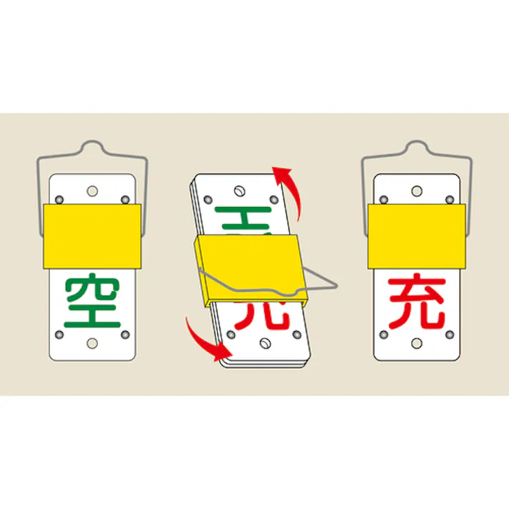 【CAINZ-DASH】日本緑十字社 高圧ガス標識 ボンベ表示札・スライド式(充⇔空) 札-14A 90×35mm エンビ 042014【別送品】