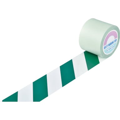 【CAINZ-DASH】日本緑十字社 ガードテープ（ラインテープ）　白／緑（トラ柄）　ＧＴ－１０１ＷＧ　１００ｍｍ幅×１００ｍ【別送品】