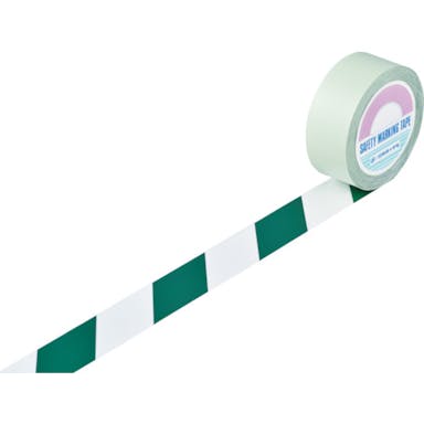 【CAINZ-DASH】日本緑十字社 ガードテープ（ラインテープ）　白／緑（トラ柄）　ＧＴ－５０１ＷＧ　５０ｍｍ幅×１００ｍ 148064【別送品】