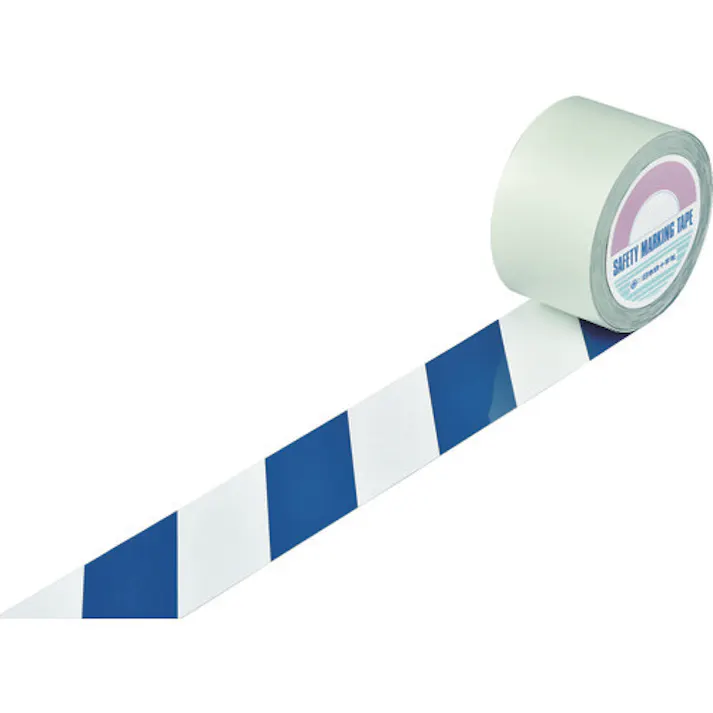 【CAINZ-DASH】日本緑十字社 ガードテープ(ラインテープ) 白/青(トラ柄) GT-752WBL 75mm幅×20m 148125【別送品】