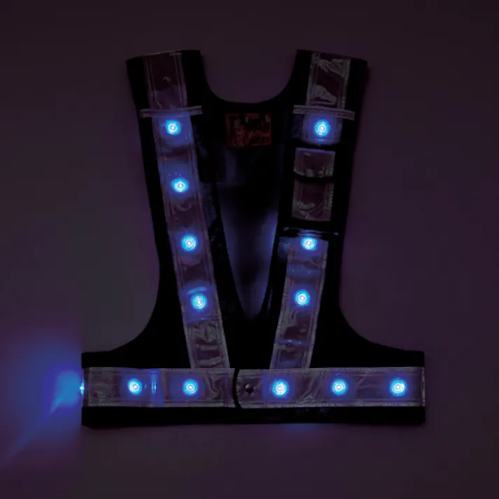 【CAINZ-DASH】日本緑十字社 多機能LEDセーフティベスト 紺/青発光/白反射 多機能LEDベスト-KW-BL フリーサイズ メッシュ生地 238097【別送品】