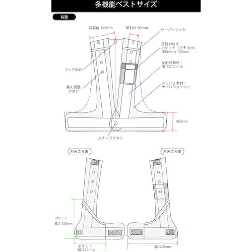 fuc ベスト CAINZ-DASH】日本緑十字社 多機能セーフティベスト 紺／薄青反射