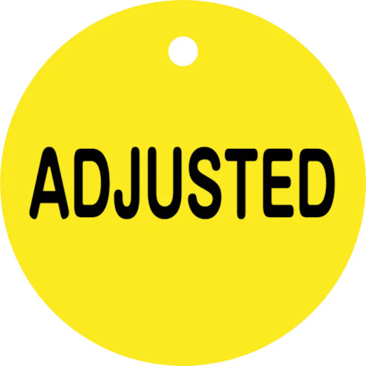 【CAINZ-DASH】日本緑十字社 バルブ開閉札 ADJUSTED(黄) 特15-138 50mmΦ 両面表示 PET 151140【別送品】